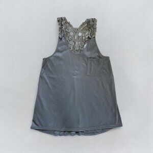 Chroma Tale Womens Tank Top Size L Gray Lace Racerback Detail Pocket USA Summer
